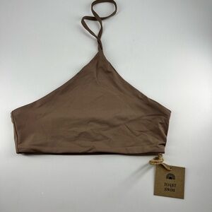 Toast Swim Bikini Top Womens XS Signature Apex Asymmetric Halter Brown